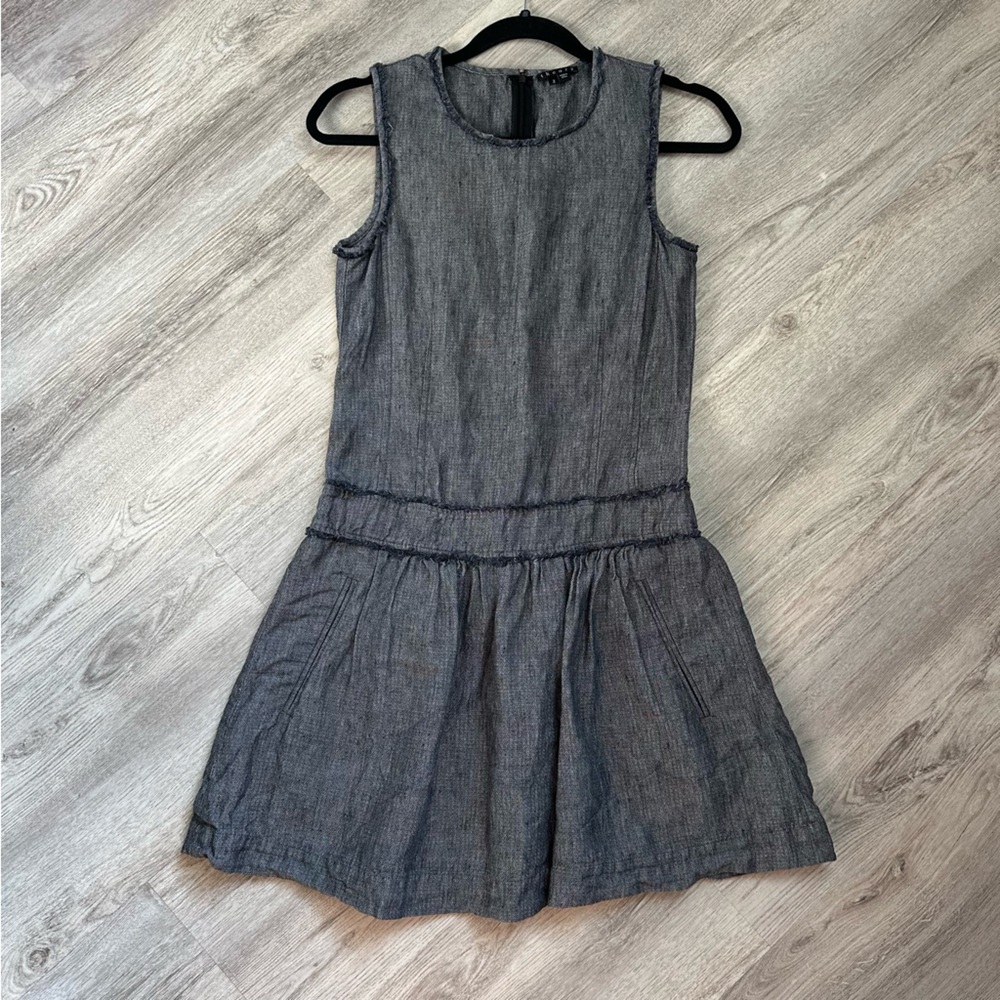 Theory Sleeveless Navy 100% Linen Mini Dress 2